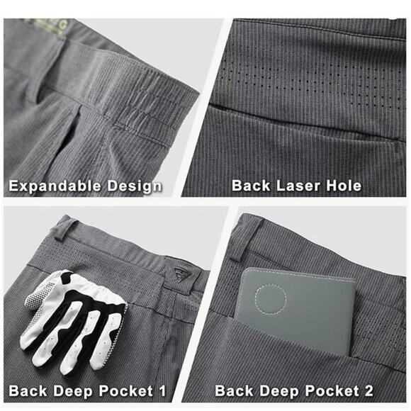 10'' Inseam Stretch Waist Lightweight Striped Flat Front Quick Dry Hybrid - Picture 6 of 9